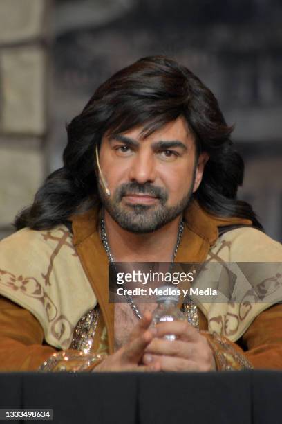 Ariel Miramontes as 'Albertano' looks at the camera during a press conference to present 'Nuevo Tenorio Cómico', at 'Centro Cultural 1' on August 10,...