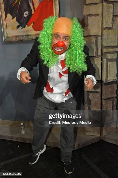 Julio Alegría en the role of 'Brozo' poses for photo during a press conference to present 'Nuevo Tenorio Cómico', at 'Centro Cultural 1' on August...