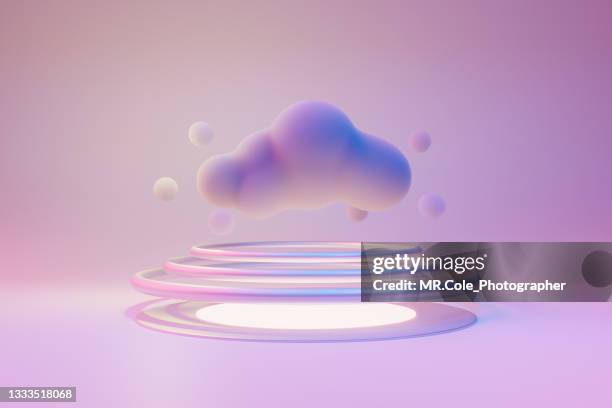 3d rendered cloud computing technology and innovation conceptual in pastel color - display digital fotografías e imágenes de stock