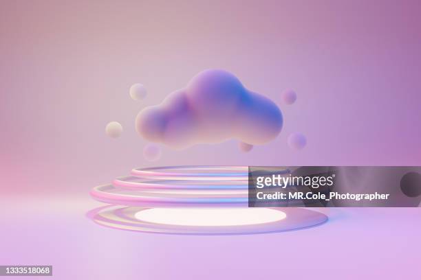 3d rendered cloud computing technology and innovation conceptual in pastel color - stereoscopic images - fotografias e filmes do acervo