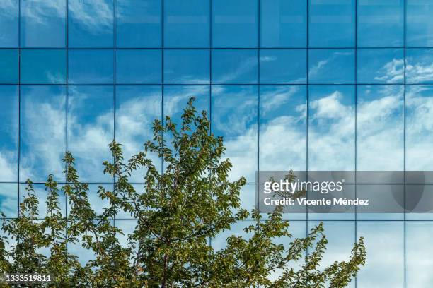 sky reflections in glass skyscrapers - skyscraper clouds stock pictures, royalty-free photos & images