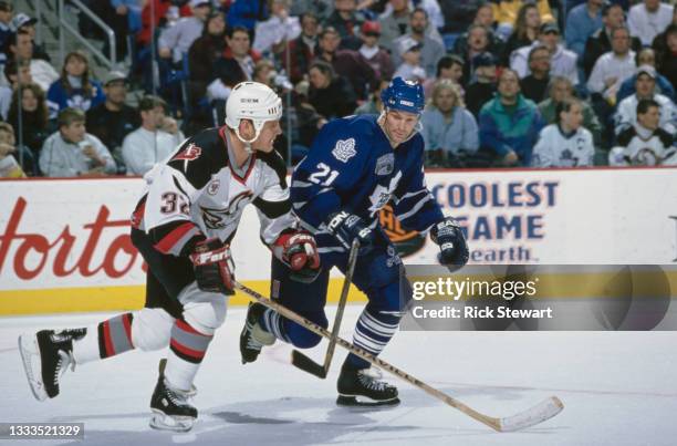 Kirk Muller, Center for the Toronto Maple Leafs and, Rob Ray, Left Wing for the Buffalo Sabres during the NHL Eastern Conference Northeast Division...