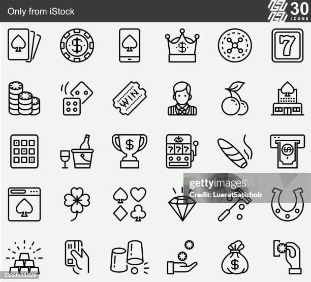 ilustraciones, imágenes clip art, dibujos animados e iconos de stock de casino , iconos de línea de apuestas - casualidad