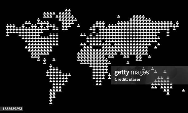 ilustraciones, imágenes clip art, dibujos animados e iconos de stock de mapamundi de iconos de personas sólidas - demografía