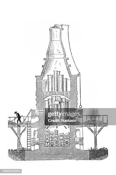 pottery oven furnace - mineral processing stock illustrations