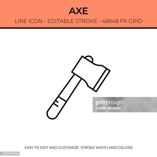 axe line icon design - tree cutting stock illustrations