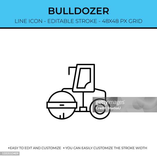 bulldozer line icon design - wheel excavator stock illustrations