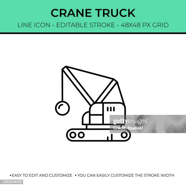 crane truck line icon design - movers stock illustrations