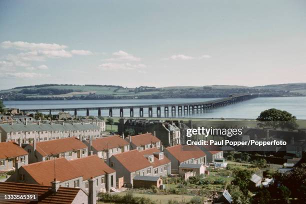 The Tay Bridge railway bridge spanning the Firth of Tay at Dundee in the county of Angus, Scotland circa 1965.