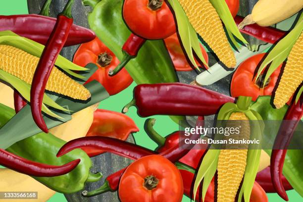 corn and other vegetables - spice market stock illustrations