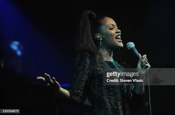 Singer Shontelle performs at the BMI Industry Insider's "How I Produced The Record" panel and performance at the Highline Ballroom on March 4, 2010...