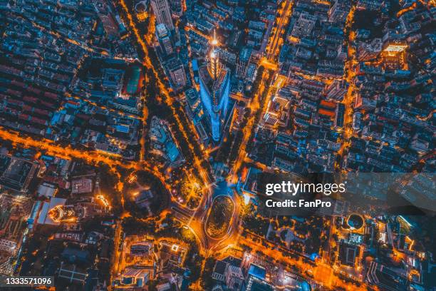 aerial view of modern city at night - nanjing stock pictures, royalty-free photos & images