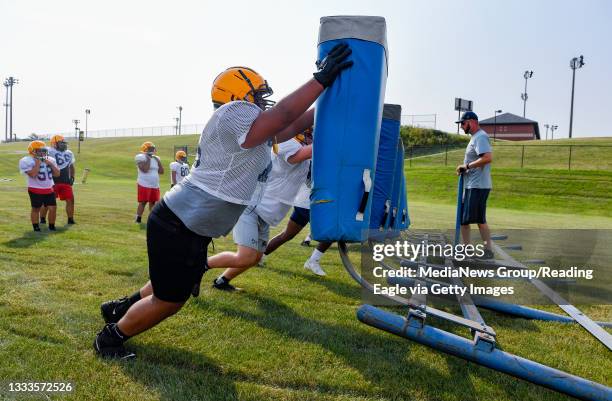 Muhlenberg twp., PA Muhlenberg's Estavan Salguero . During a Muhlenberg High School Football team heat acclimation practice on the high school...