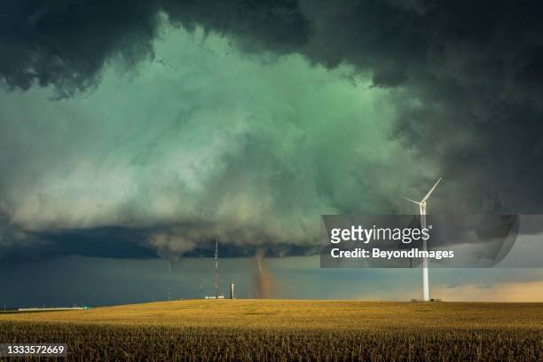 wray co ef3 tornado forming under a spectacular supercell thunderstorm - tornado stock pictures, royalty-free photos & images
