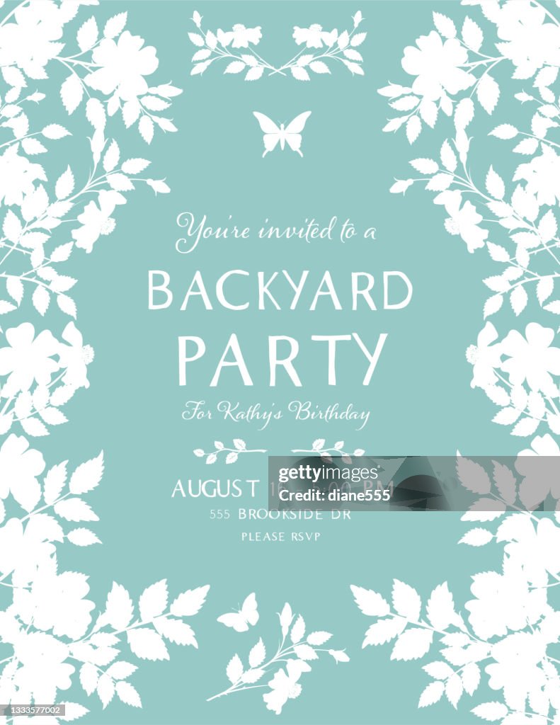 Roses Backyard Party Invitation Template HighRes Vector Graphic