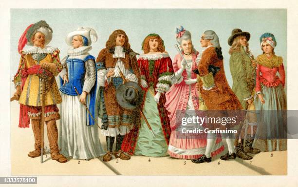 period costume 17th - 18th century europe - french royalty stock illustrations
