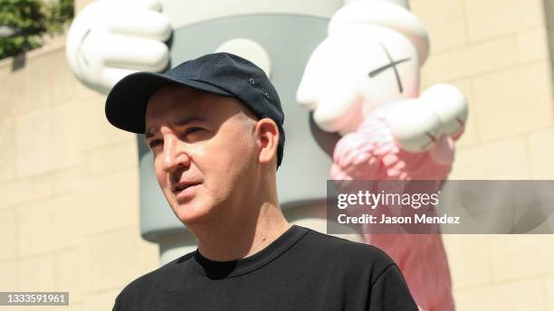 Brian Donnelly attends KAWS Unveils His New Statue, Share, At Rockefeller Center on August 11, 2021 in New York City.