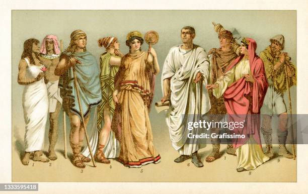 ilustrações de stock, clip art, desenhos animados e ícones de ancient period costume of ancient rome greece and egypt - real people