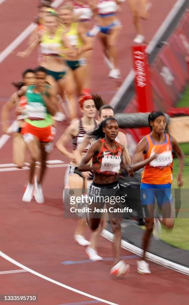 Faith Kipyegon of Kenya, Sifan Hassan of Netherlands during the Women's 1500m Final on day fourteen of the athletics events of the Tokyo 2020 Olympic...
