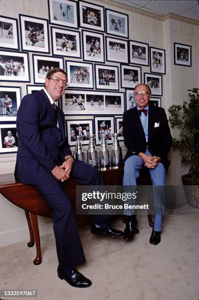 Al Arbour and Bill Torrey of the New York Islanders circa 1984 at the Nassau Coliseum in Uniondale, New York.