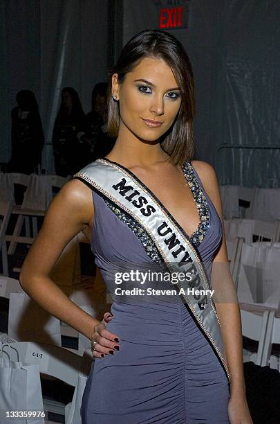 Miss Universe Stefania Fernandez attends Venexiana Fall 2010 during Mercedes-Benz Fashion Week at Bryant Park on February 12, 2010 in New York City.