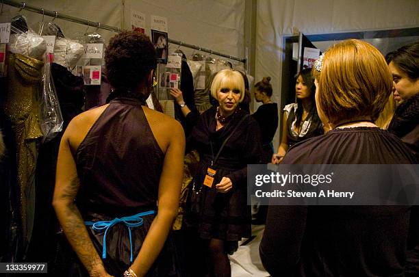 Designer Kati Stern speaks backstage at the Venexiana Fall 2010 during Mercedes-Benz Fashion Week at Bryant Park on February 12, 2010 in New York...