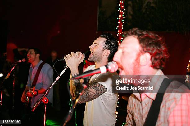 Adam Gardner, Adam Levine and Ryan Miller perform at Green Music Group Celebrates Its Official Launch Party at the Janes House on January 30, 2010 in...