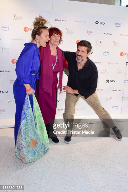 Alessija Lause, Regina Ziegler and Pasquale Aleardi at the iEmmy Award Cocktail Prolonge at NIO House Berlin on June 29, 2023 in Berlin, Germany.