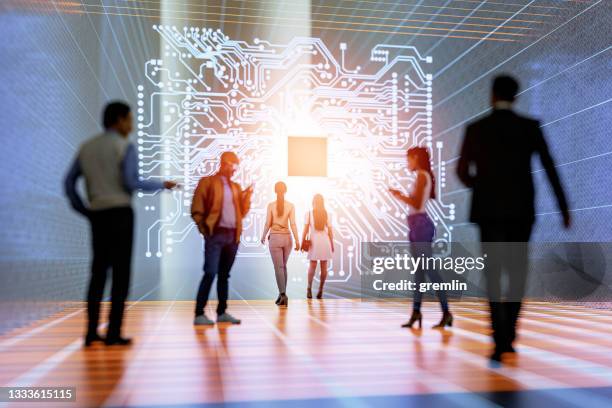 group of people against digital barrier - user experience stock pictures, royalty-free photos & images