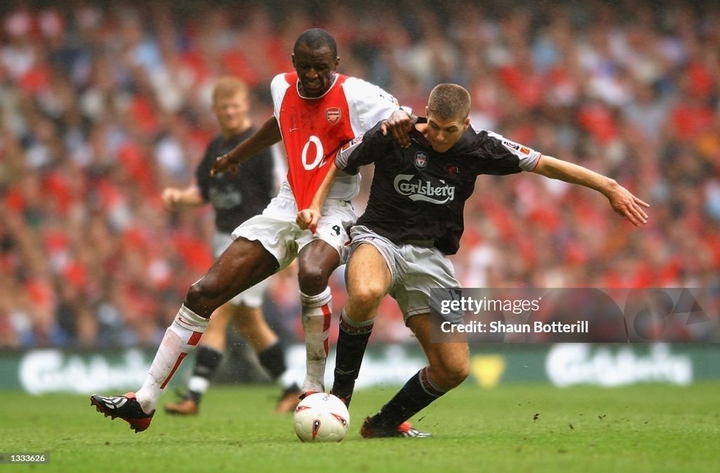 Steven Gerrard of Liverpool and Patrick Vieira of Arsenal