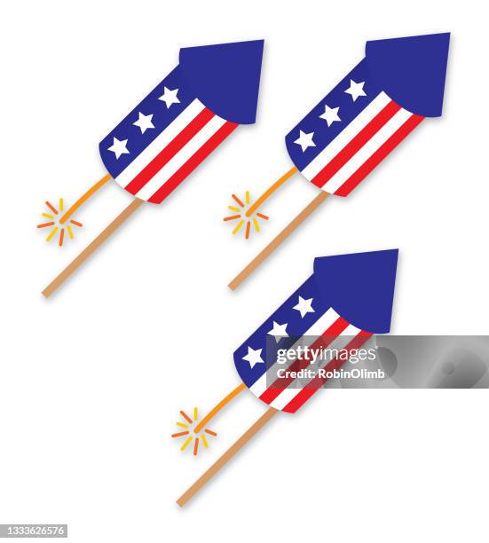 feuerwerk unter amerikanischer flagge - feuerwerk rakete stock-grafiken, -clipart, -cartoons und -symbole