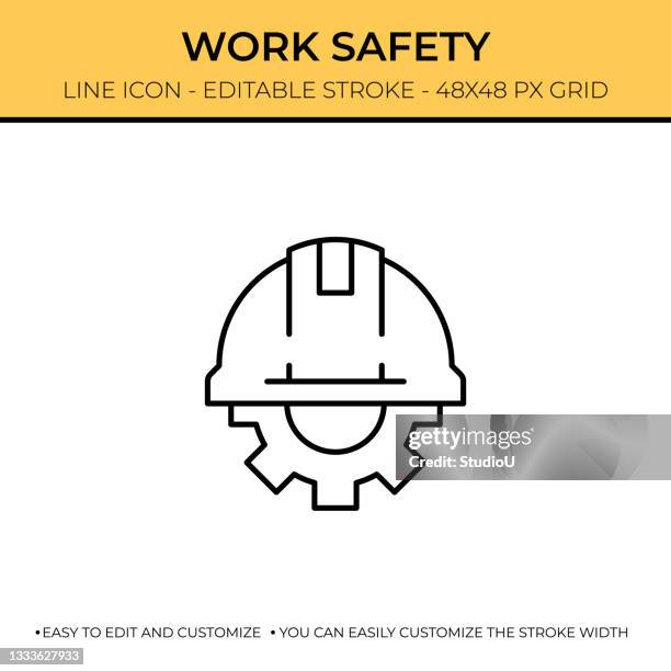 bildbanksillustrationer, clip art samt tecknat material och ikoner med work safety line icon design - bygghjälm