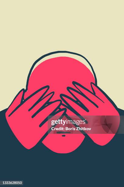 man covering his eyes with hands. - see no evil stock pictures, royalty-free photos & images