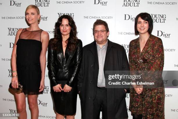 Actors Charlize Theron, Elizabeth Reaser, Patton Oswalt and writer Diablo Cody attend The Cinema Society & Dior Beauty screening of "Young Adult" at...