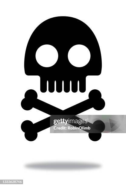 schwarzer totenkopf und kreuzknochen mit schatten - setzkasten stock-grafiken, -clipart, -cartoons und -symbole