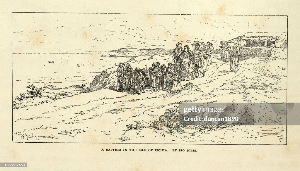 Baptême dans l’île d’Ischia, Italie, d’après Pio Joris, art victorien