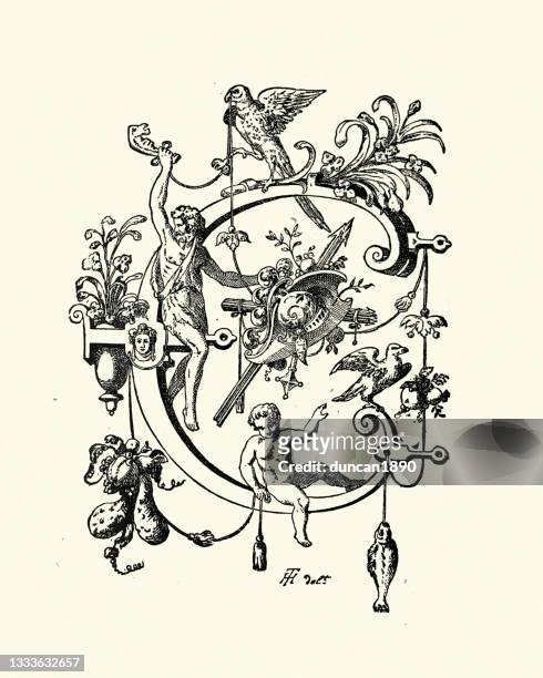 capital letter c, initial, neo classical style - letter c stock illustrations