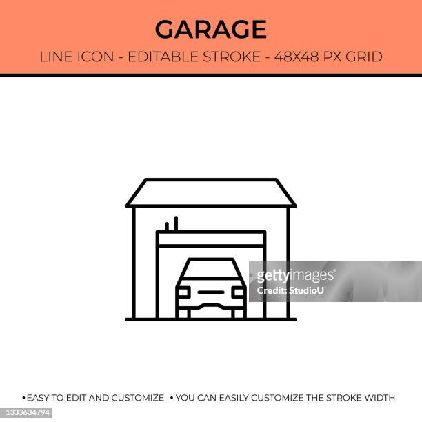 ilustraciones, imágenes clip art, dibujos animados e iconos de stock de diseño de iconos de la línea de garaje - garage door