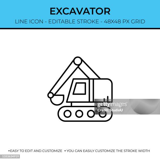 excavator line icon design - excavator bucket stock illustrations