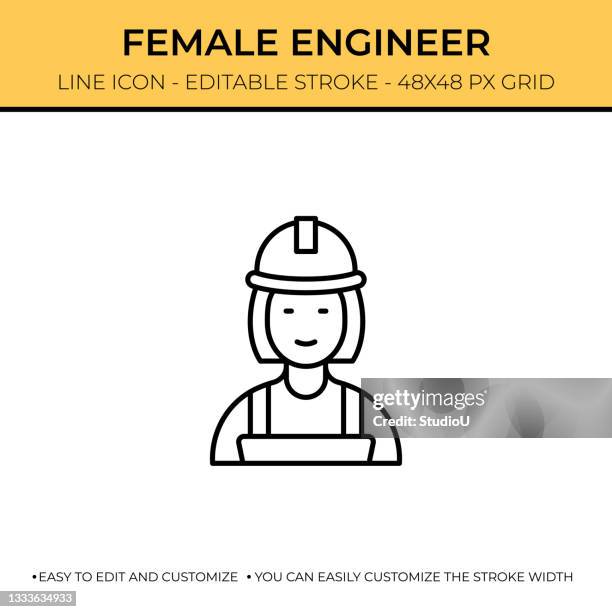 ilustrações de stock, clip art, desenhos animados e ícones de female engineer line icon design - woman in studio