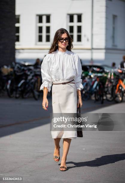 Guest is seen outside Mother of Pearl on August 11, 2021 in Copenhagen, Denmark.