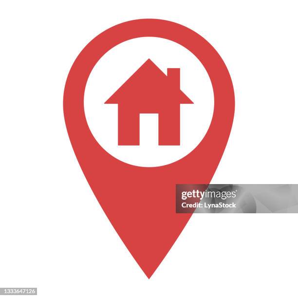 pinpoint with house vector icon. map pointer symbol for website, gps navigator, apps, business card. location point of home. geolocation mark on the map. map marker sign. - map pin icon stock illustrations