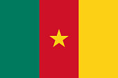 National flag of Cameroon original size and colors vector illustration, Cameroonian flag or drapeau du Cameroun have the star of unity, Pan-African colours Republic of Cameroon flag