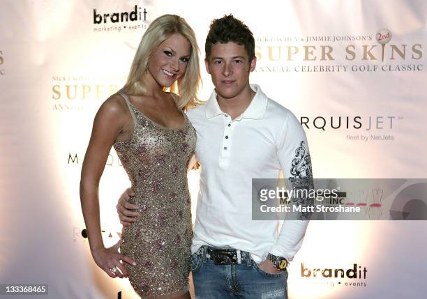 Playboy Playmate Shannon James and IRL driver Marco Andretti arrive at the Super Skins Kickoff Party hosted by Nick Lachey and Jimmie Johnson at the...