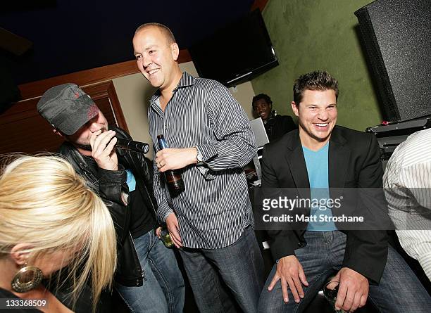 Personality Joey Fatone and Singer Nick Lachey inside at the Super Skins Kickoff Party hosted by Nick Lachey and Jimmie Johnson at the Hula Bay Club...