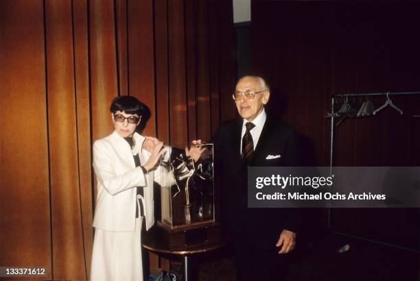 Hollywood costume designer Edith Head receives an award at the Century Plaza Hotel on September 20, 1979 in Los Angeles, California.