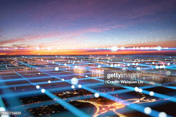 5g internet communication and modern city - smart city concept stock-fotos und bilder