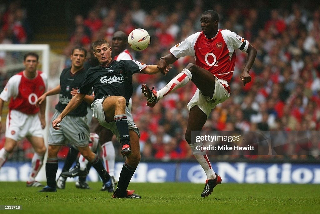 Steven Gerrard of Liverpool and Patrick Vieira of Arsenal