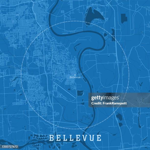 bellevue ne city vector road map blue text - missouri river stock illustrations
