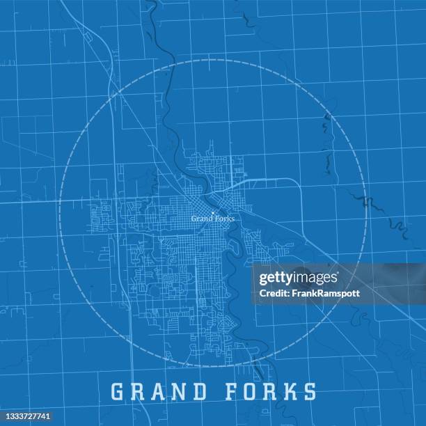 grand forks nd city vector road map blue text - red river stock illustrations